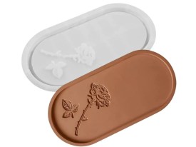 Molde silicona bandeja oval chica rosa con hoja